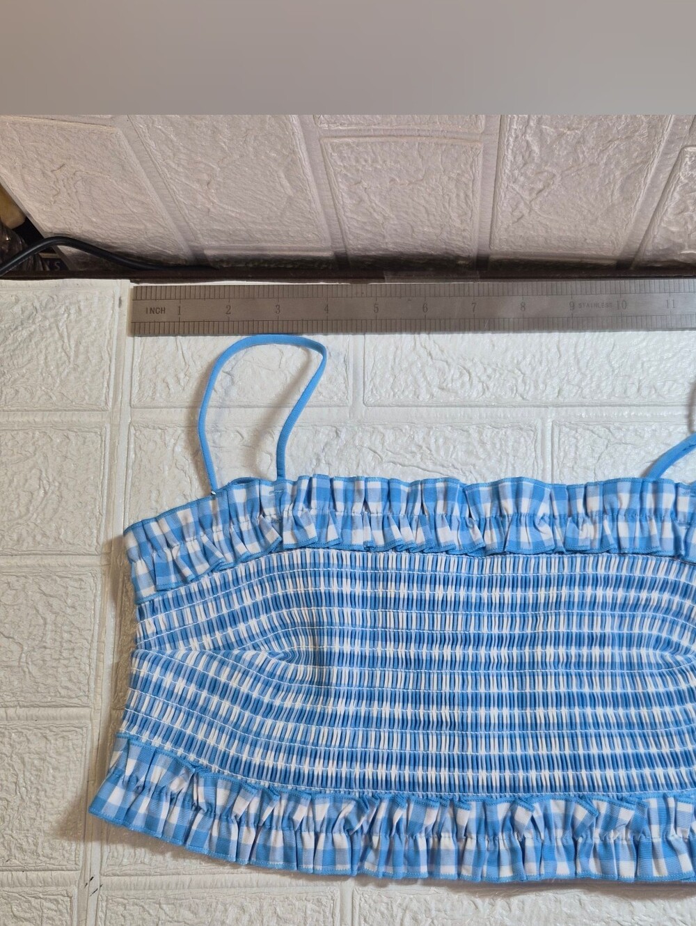 Colsie Bralette Cropped Bustier Blu/wht Gingham, New  Medium cottagecore meshlin